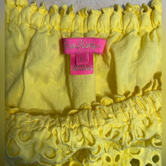 Lilly Pulitzer Laurenne Off the Shoulder Calla Lily Yellow Cotton Top Large - Picture 8 of 11